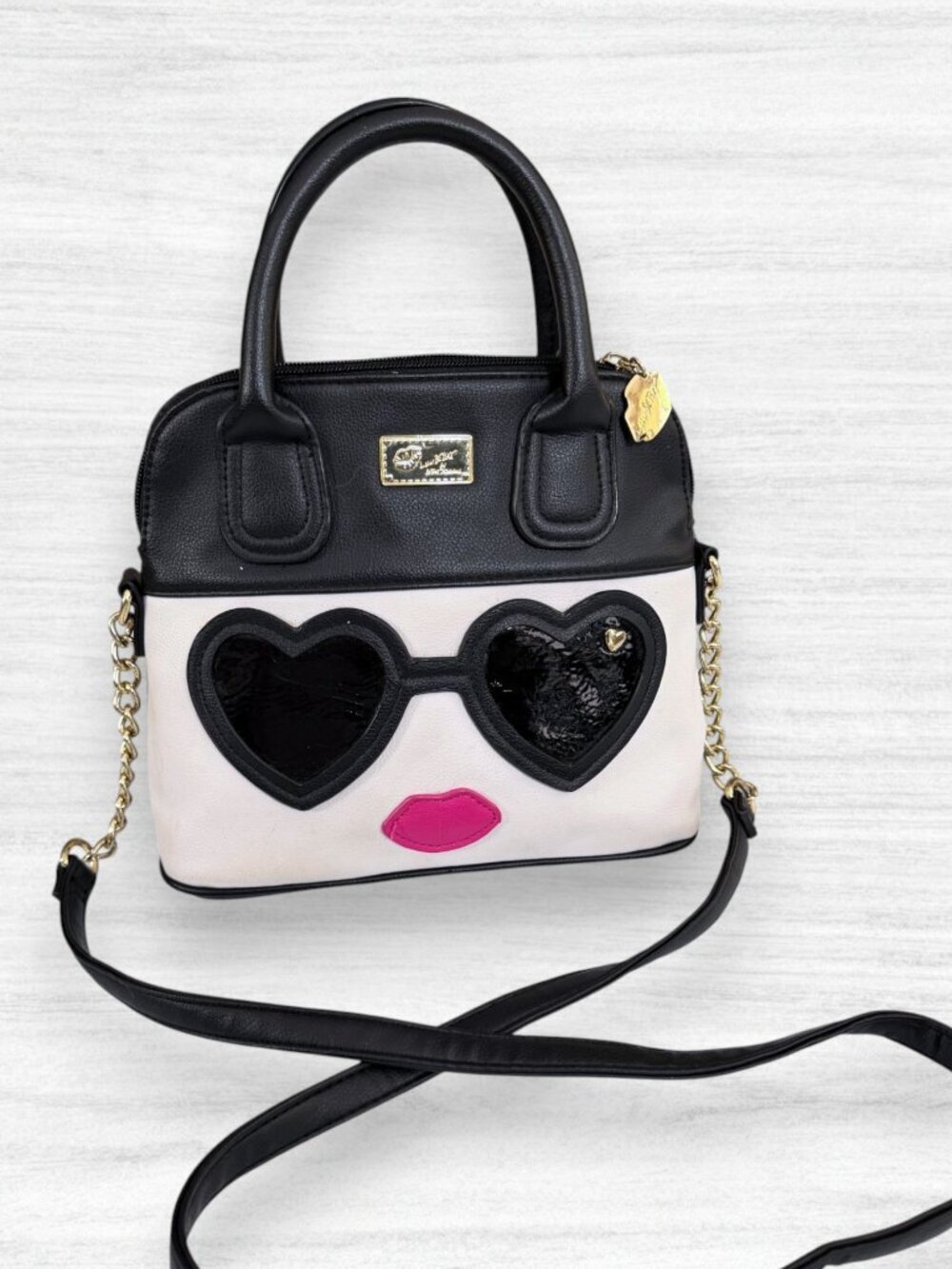 Luv Betsey by Betsey Johnson Heart Sunglasses Face Crossbody Satchel Bag